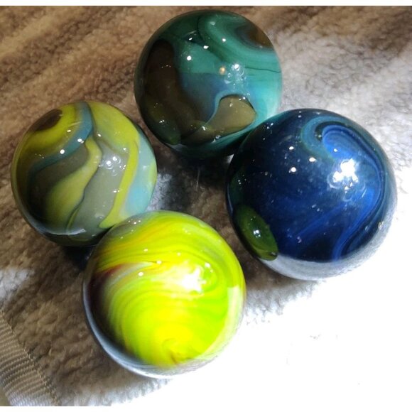 Lot of 4 Vintage Large 1" Swirl Glass Agate Marbles - Picture 7 of 10